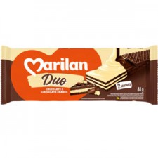 Wafer recheado sabor chocolate e chocolate branco / Marilan Duo 80g